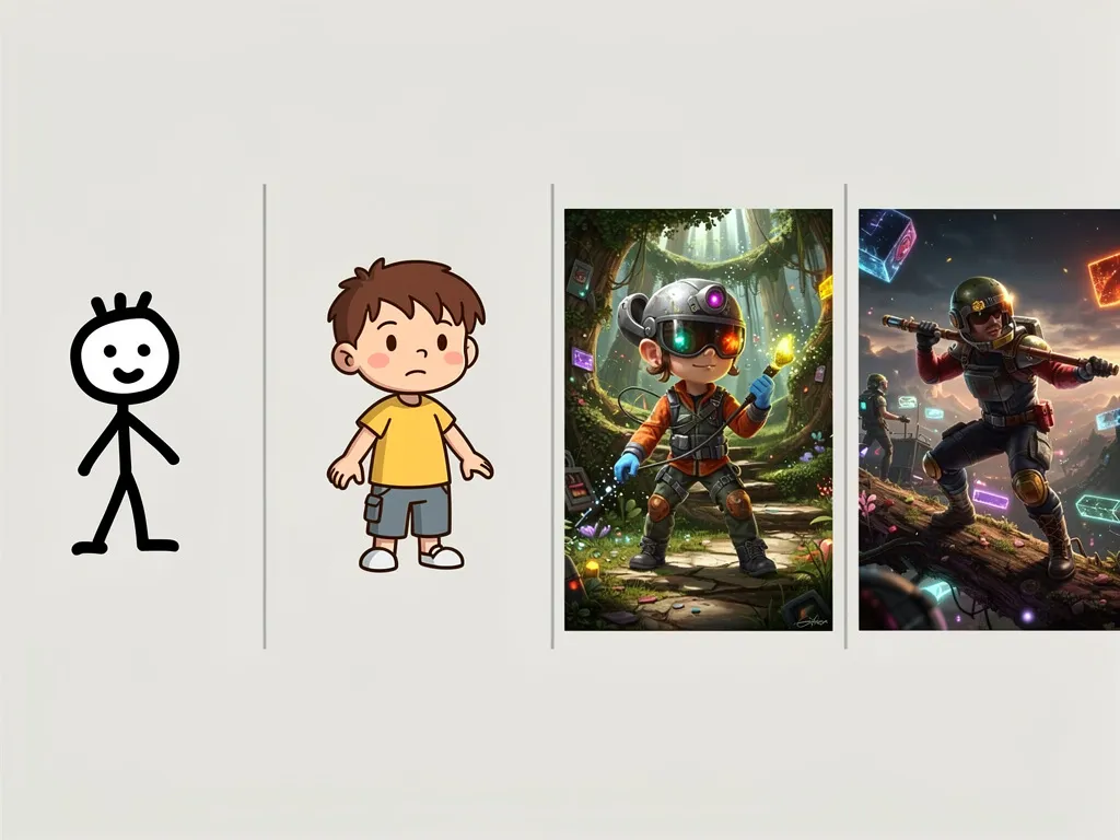 Visual timeline showing the evolution of AI-generated animation quality from 2023 to projected 2027
