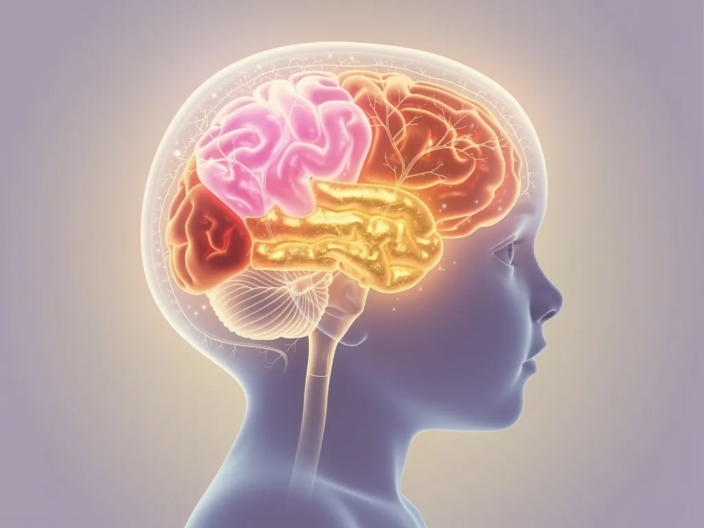 Illustration showing how different brain regions activate during storytelling, highlighting empathy-related areas