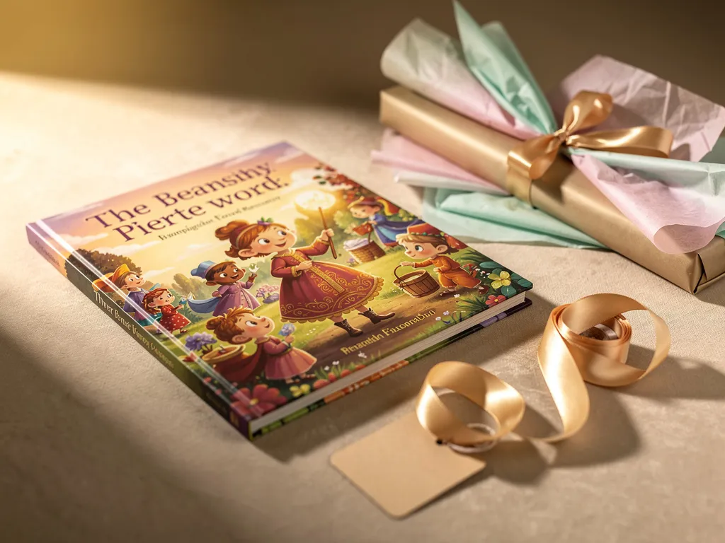 A beautifully printed personalized Fable storybook next to gift wrapping supplies