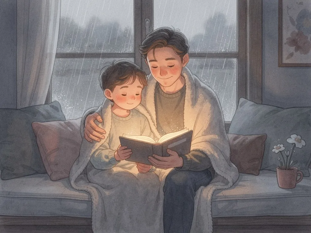 A parent and child listening to a comforting story together