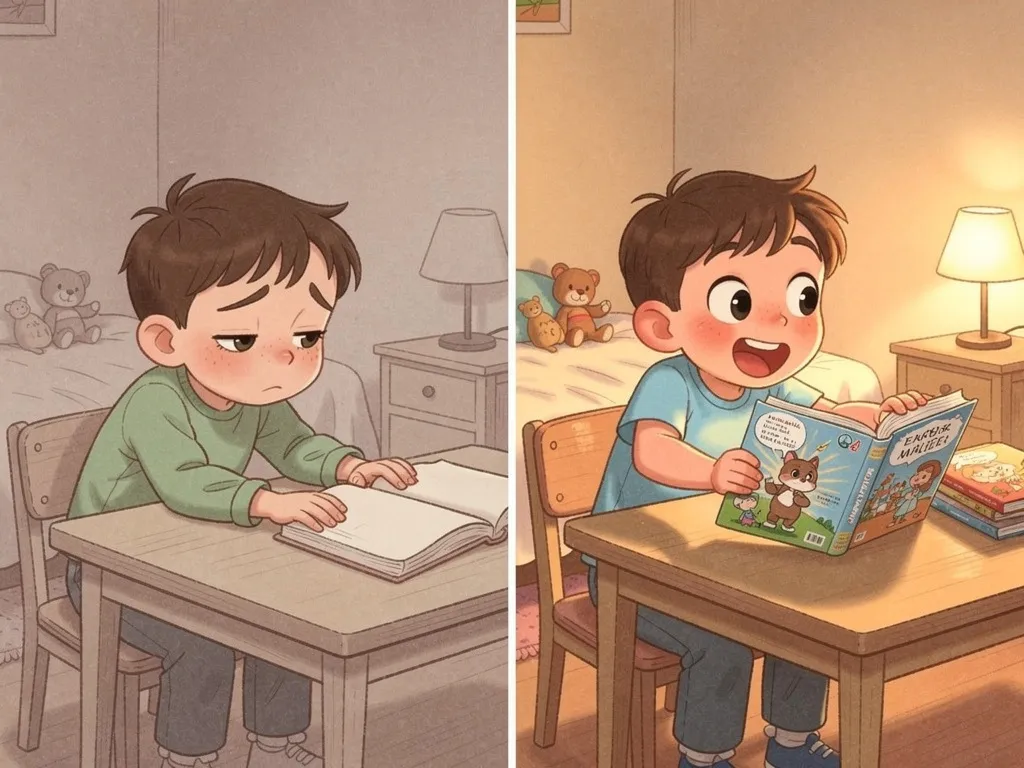A child engaged with a story that features them as the character