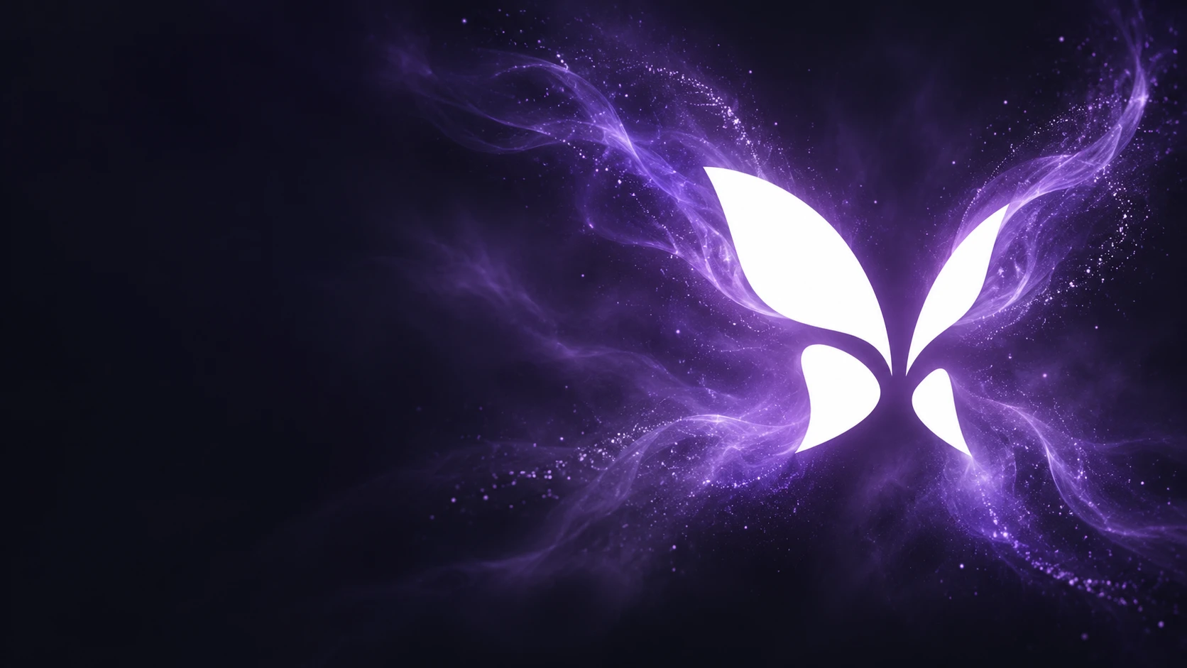 The white Fable butterfly logo surrounded by flowing purple light and fine white particles