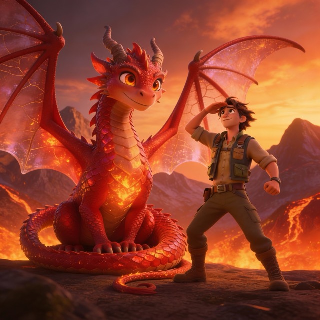 Sam and the Magical Red Dragon - AI musical story