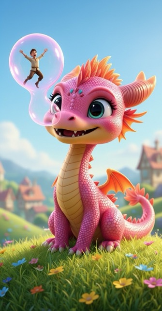 The Bubblegum Dragon - 3D Cartoon AI generated story cover