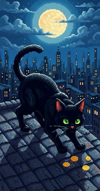 Coin Collector Cat - 2D Game AI generated story cover
