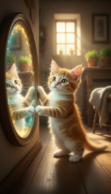 The Mirror Cat - Photo Realism AI generated story cover