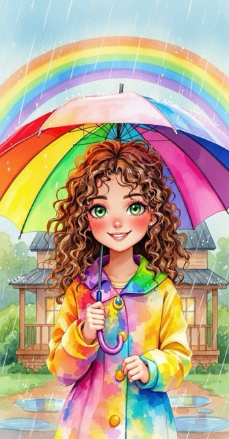 The Rainbow Umbrella - Watercolor AI generated story cover