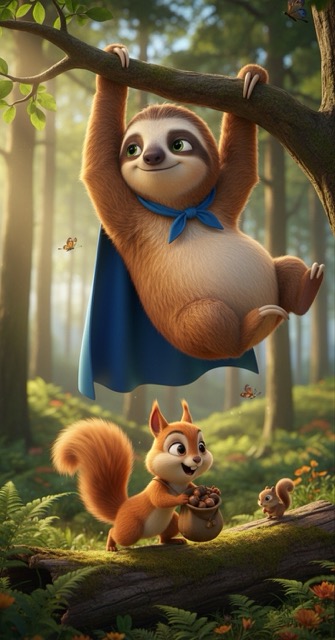 Super Sloth Saves the Day - 3D Cartoon AI generated story cover